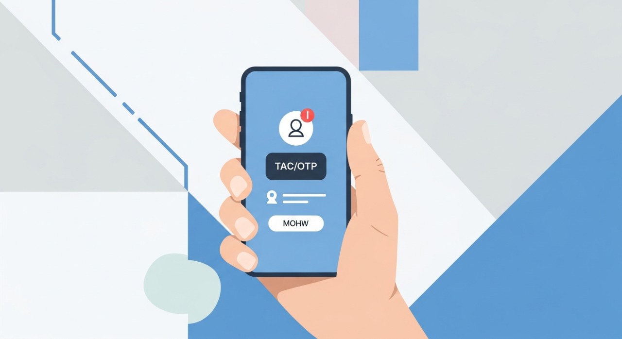 Seorang pengguna sedang memegang telefon bimbit untuk menerima kod pengesahan TAC.