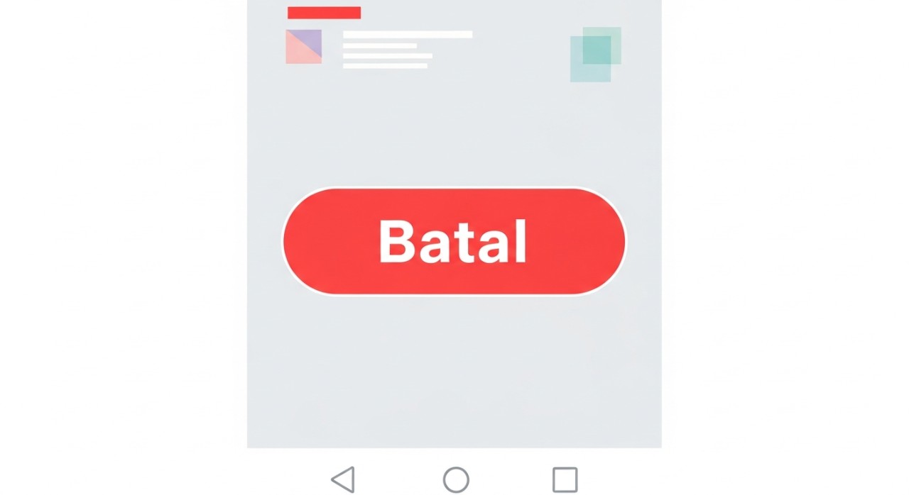Skrin telefon memaparkan butang 'Batal' untuk menghentikan transaksi bulanan.