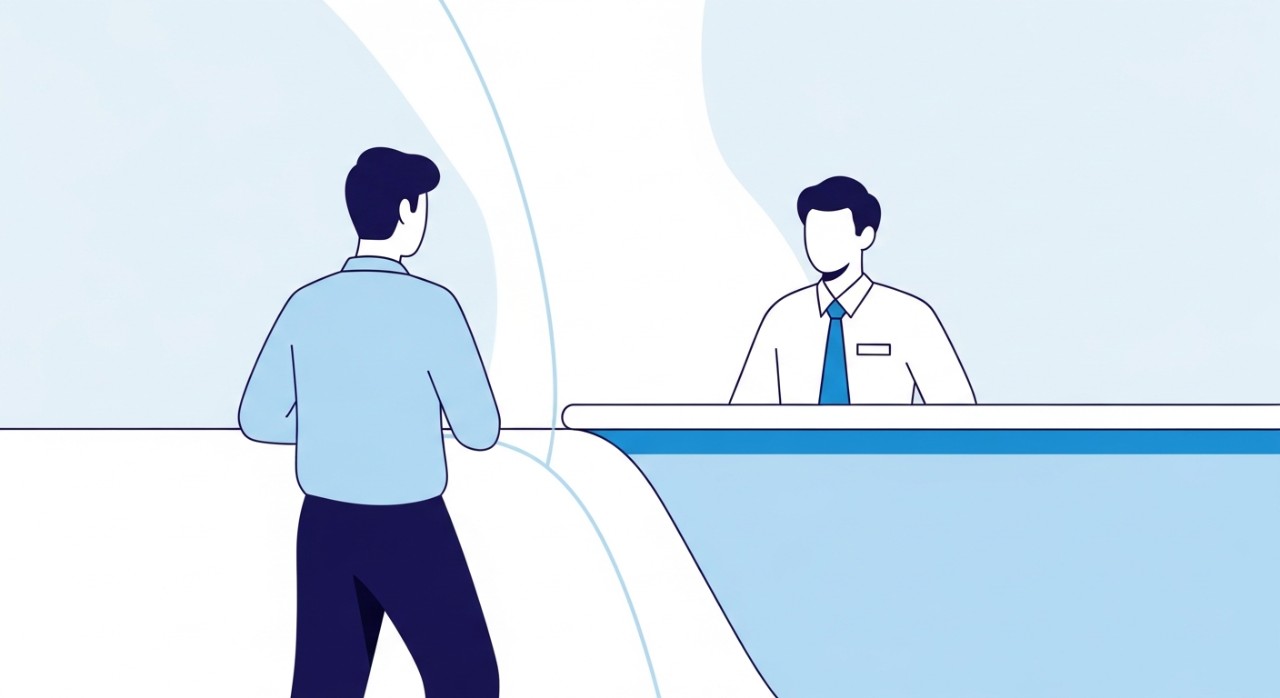 Panduan Terkini: Cara Tukar No Telefon Affin Bank 1 Seorang pelanggan sedang berinteraksi dengan pegawai bank di kaunter perkhidmatan.