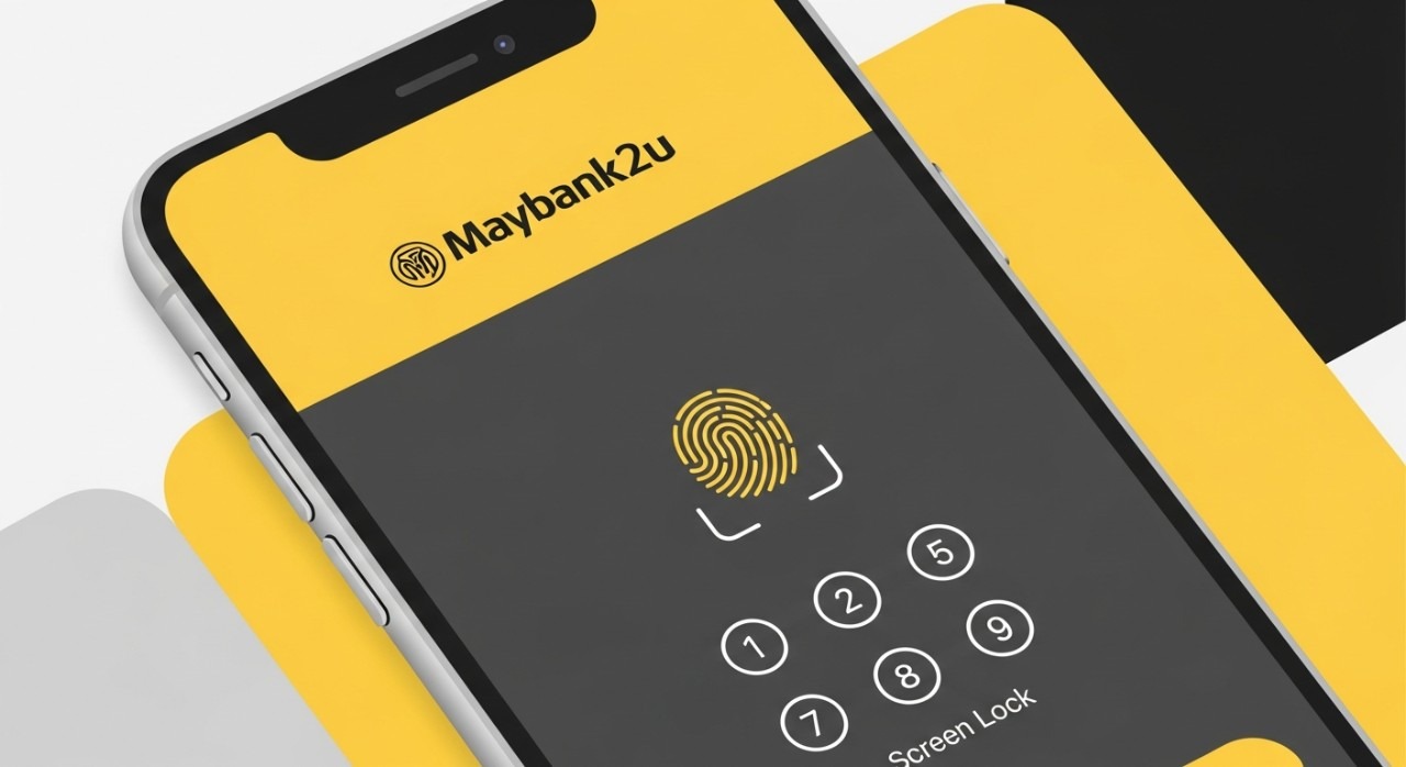 Ikon cap jari pada skrin telefon bimbit untuk log masuk ke aplikasi Maybank2u.