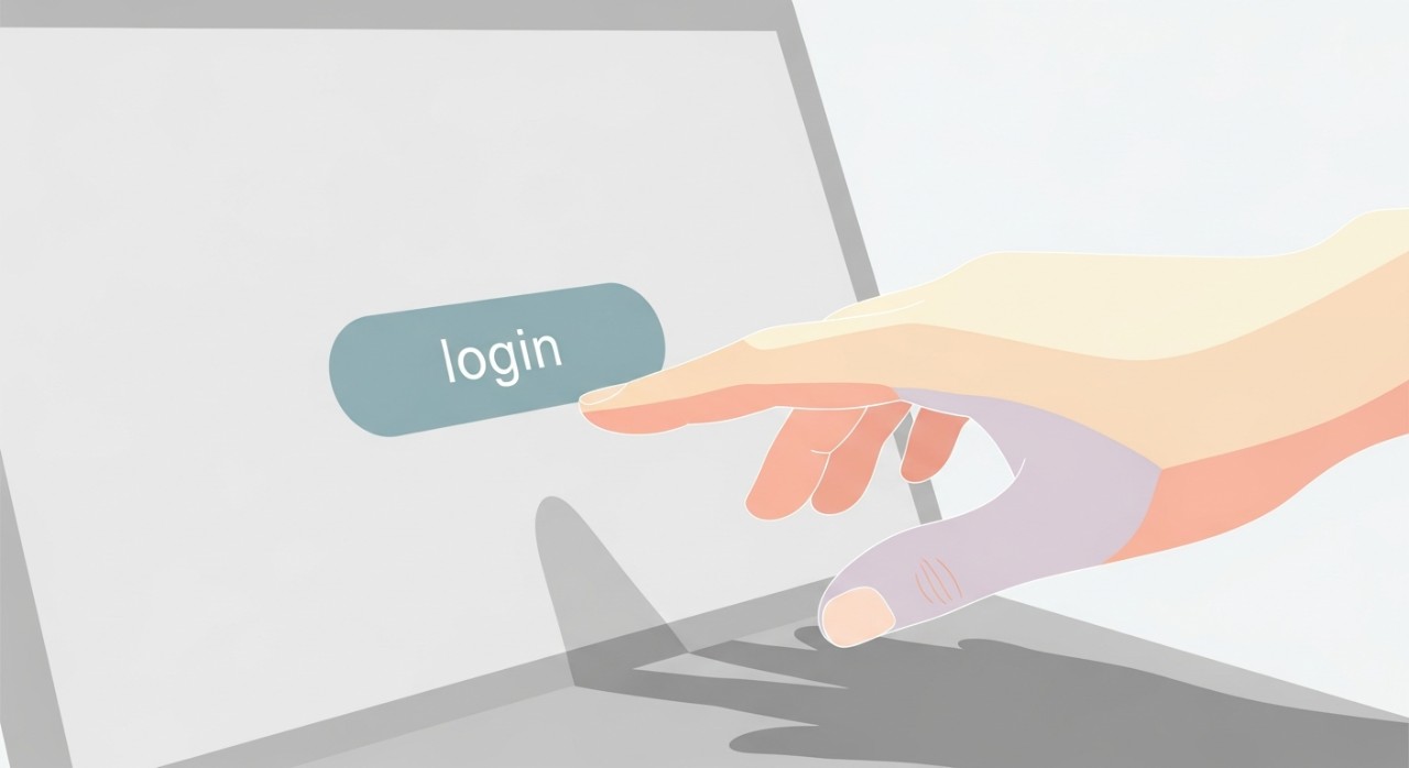 Panduan Semak Baki Pinjaman Peribadi Maybank 2026 1 Tangan seseorang sedang menekan butang 'log masuk' pada laman web perbankan di komputer riba.