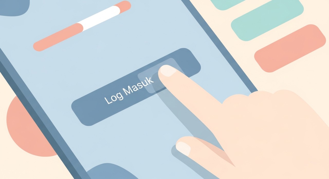 Panduan Lengkap Cara Kemaskini Email PTPTN Tanpa Gagal 1 Tangan seseorang sedang menyentuh butang 'Log Masuk' pada aplikasi PTPTN di skrin telefon bimbit.