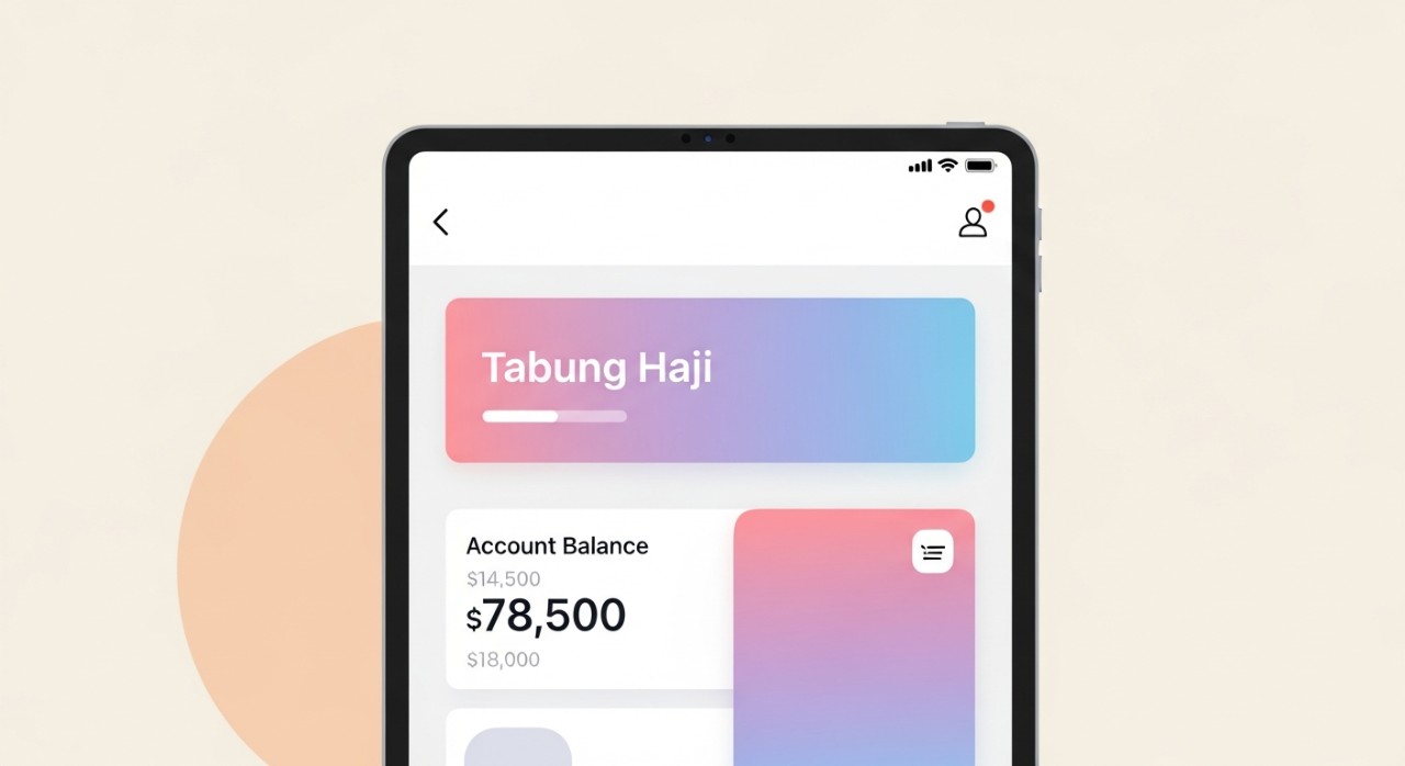 Paparan skrin aplikasi Maybank menunjukkan baki terkini akaun Tabung Haji yang telah dihubungkan.