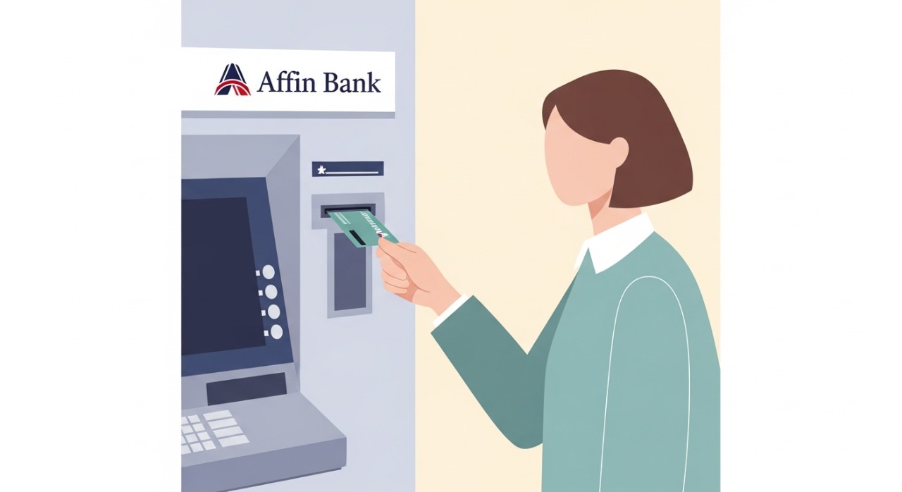 Cara Semak Baki Akaun Affin Bank Paling Mudah dan Selamat 1 Seorang pelanggan sedang memasukkan kad ke dalam mesin ATM Affin Bank.