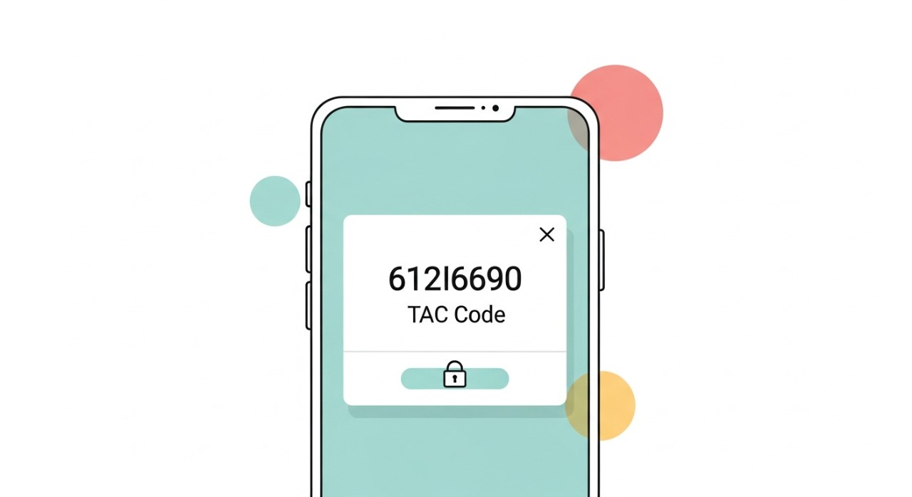 Telefon pintar memaparkan notifikasi SMS yang mengandungi kod TAC untuk tujuan pengesahan pendaftaran.