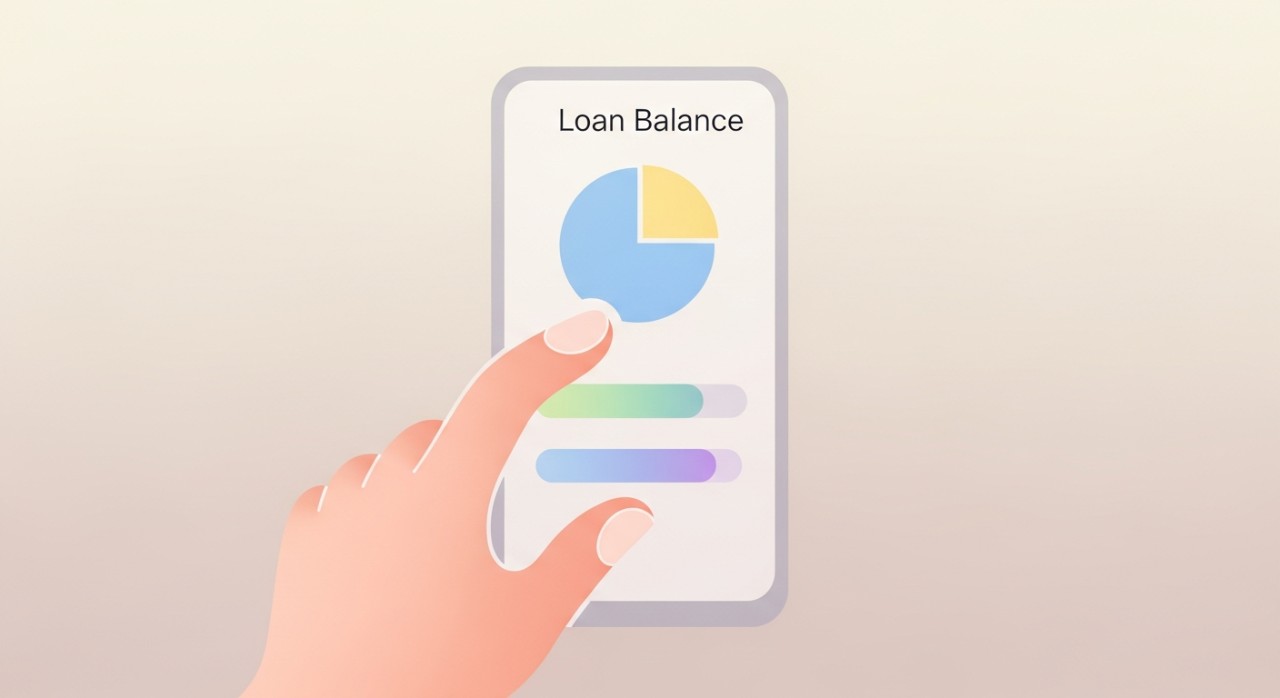 Cara Semak Baki Pinjaman Jika Lupa Nombor 2026 1 Tangan seseorang sedang menatal skrin telefon bimbit memaparkan maklumat baki pinjaman.
