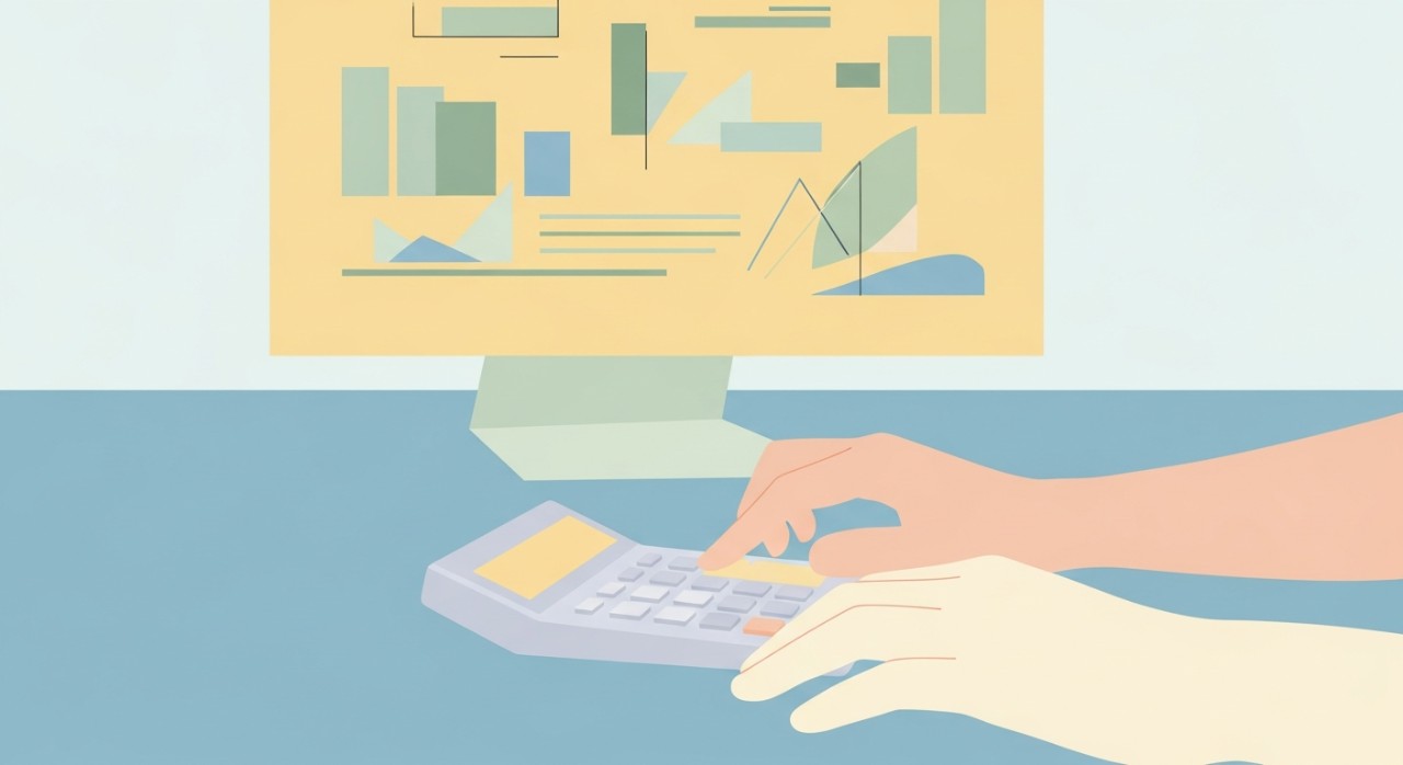 Seseorang sedang menggunakan kalkulator kewangan untuk mengira jumlah bayaran pinjaman.