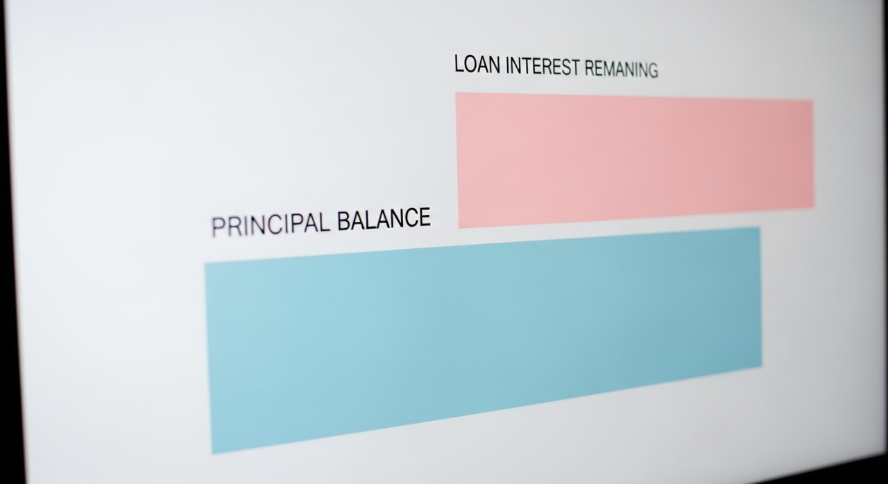 Cara Kira Baki Pinjaman Perumahan Paling Tepat 2026 1 Skrin komputer memaparkan pecahan baki prinsipal dan faedah pinjaman perumahan yang tinggal.