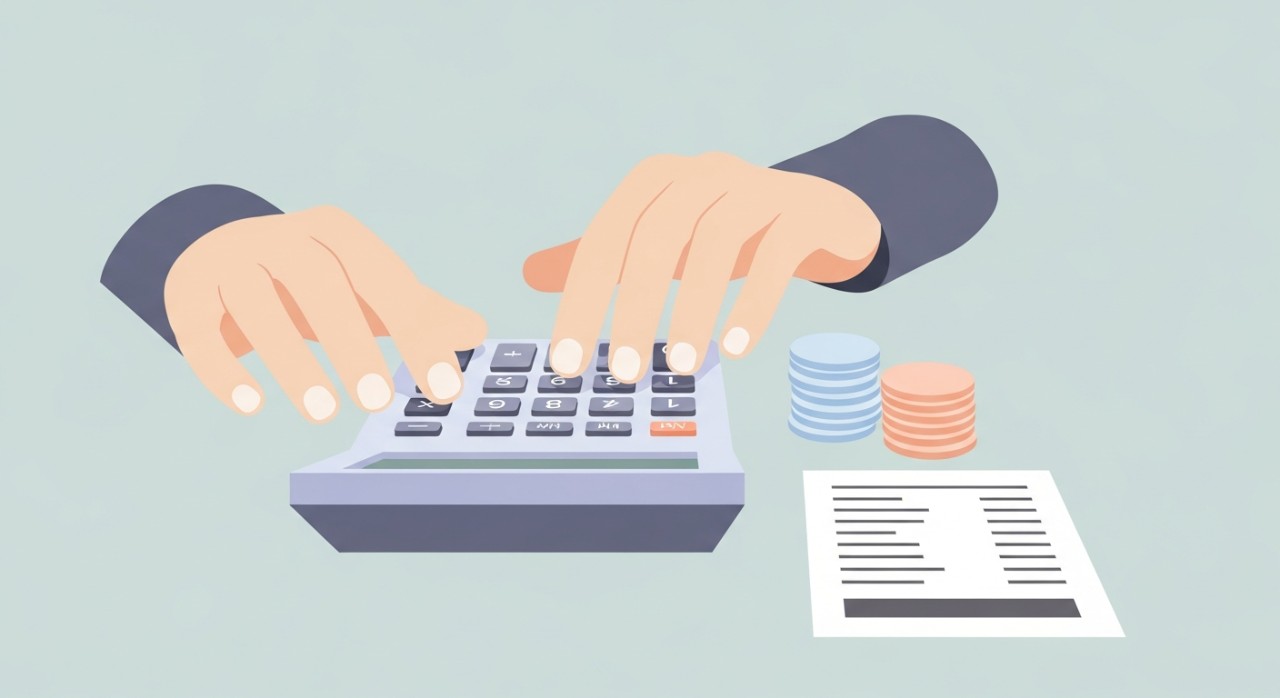 Maklumat Penting Penyata Baki Pinjaman Wajib Fahami 1 Tangan seseorang sedang menekan kalkulator untuk mengira baki wang.