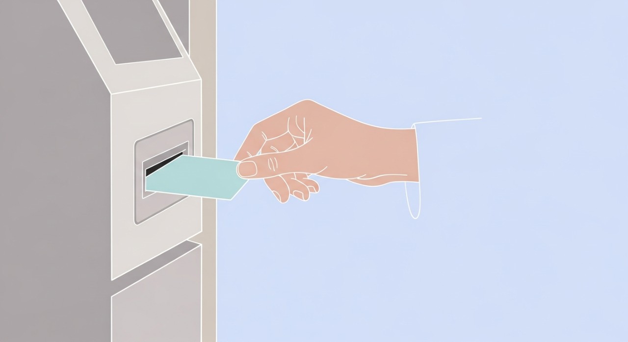 Cara Renew Kad Bank Islam (Debit/ATM) Paling Mudah 1 Tangan seorang pengguna sedang memasukkan kad bank ke dalam mesin deposit tunai (CDM) Bank Islam.