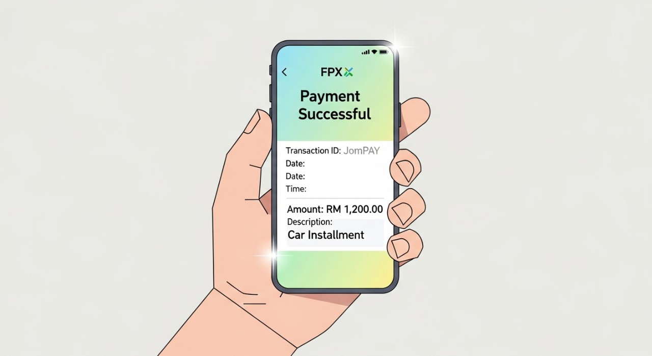 Panduan Lengkap Cara Bayar Loan Kereta Bank Islam 2026 1 Tangan memegang telefon pintar menunjukkan proses pembayaran ansuran secara dalam talian.