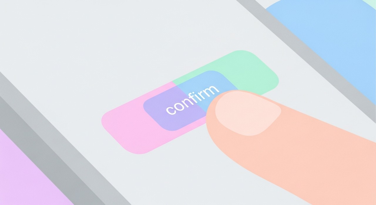 Pandangan dekat jari sedang menekan butang pengesahan pada skrin aplikasi perbankan mudah alih untuk menyelesaikan pembayaran bil.