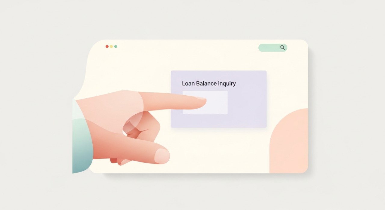 Tangan sedang menekan butang untuk memeriksa baki pinjaman di laman web perbankan melalui komputer riba.