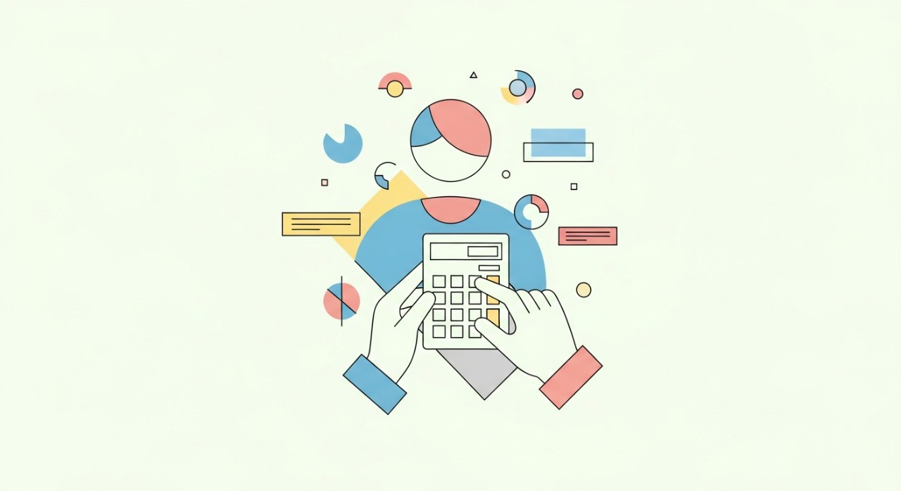 Seorang individu sedang mengira ansuran bulanan pinjaman menggunakan kalkulator.