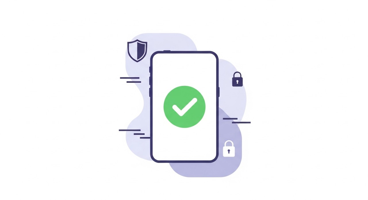 Skrin telefon pintar menunjukkan notifikasi pengesahan berjaya dengan tanda semak besar, melambangkan akaun telah diaktifkan sepenuhnya.