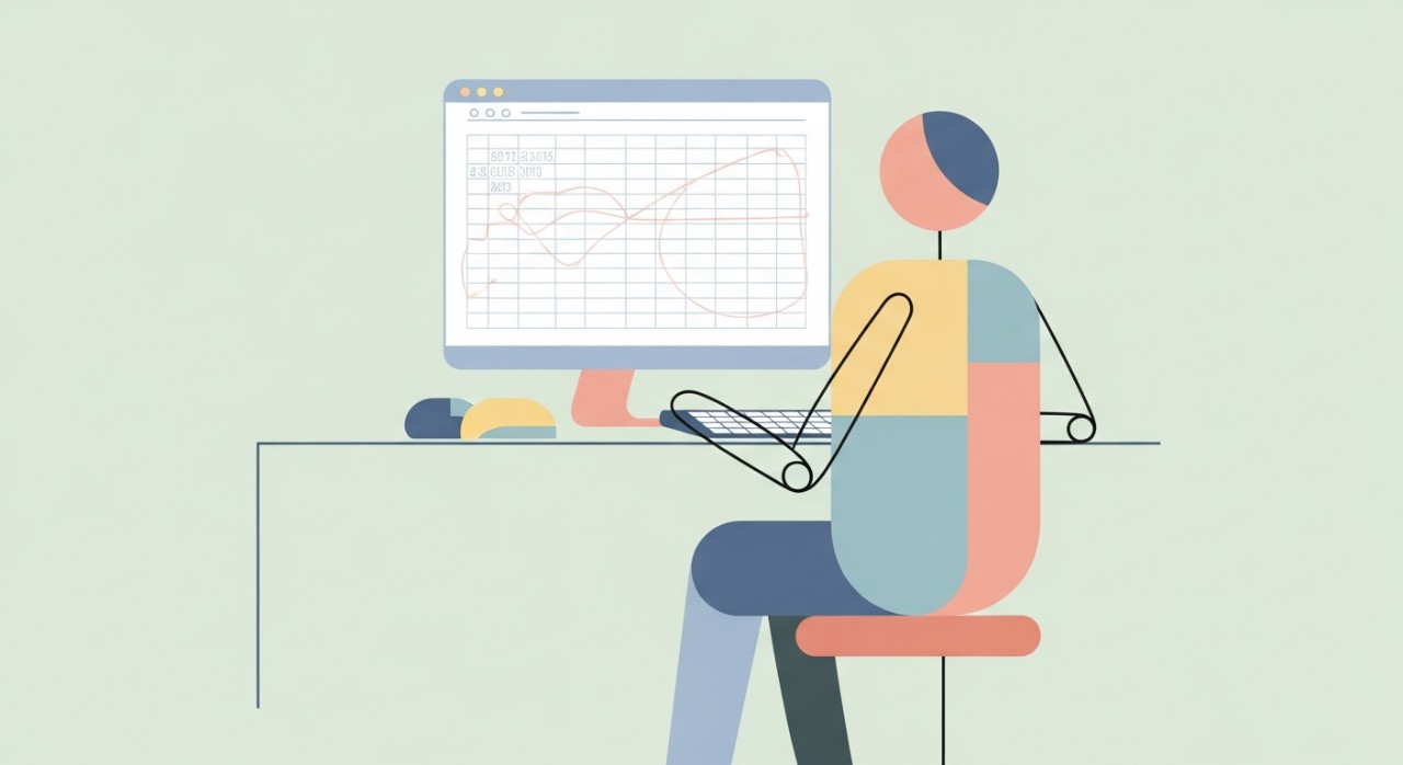 Seseorang sedang menyusun belanjawan bulanan dan pembayaran hutang pada komputer.