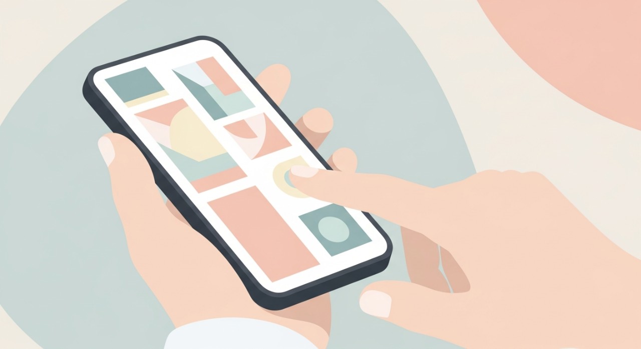 Panduan Lengkap Cara Semak Baki Akaun Bank Muamalat 1 Tangan sedang memegang telefon pintar dan menyentuh skrin yang memaparkan halaman utama perbankan digital.