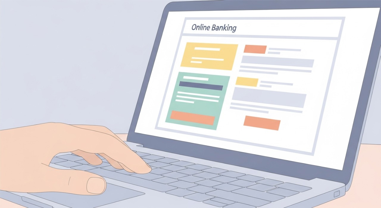 Panduan Lengkap dan Terperinci: Semak Baki Pinjaman BSN 1 Tangan menekan butang pada skrin komputer riba untuk mengakses akaun perbankan.