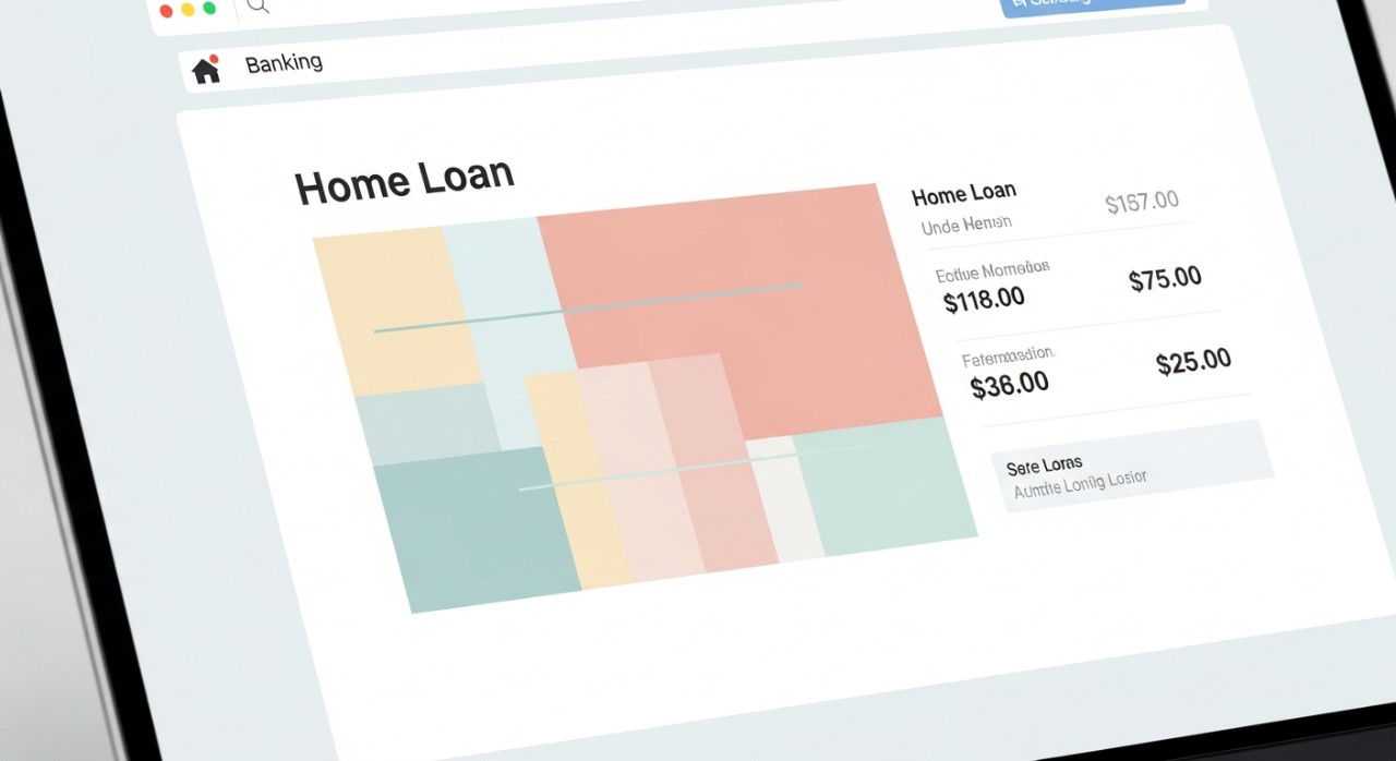 Skrin komputer riba yang memaparkan laman web perbankan dengan butiran pinjaman perumahan.
