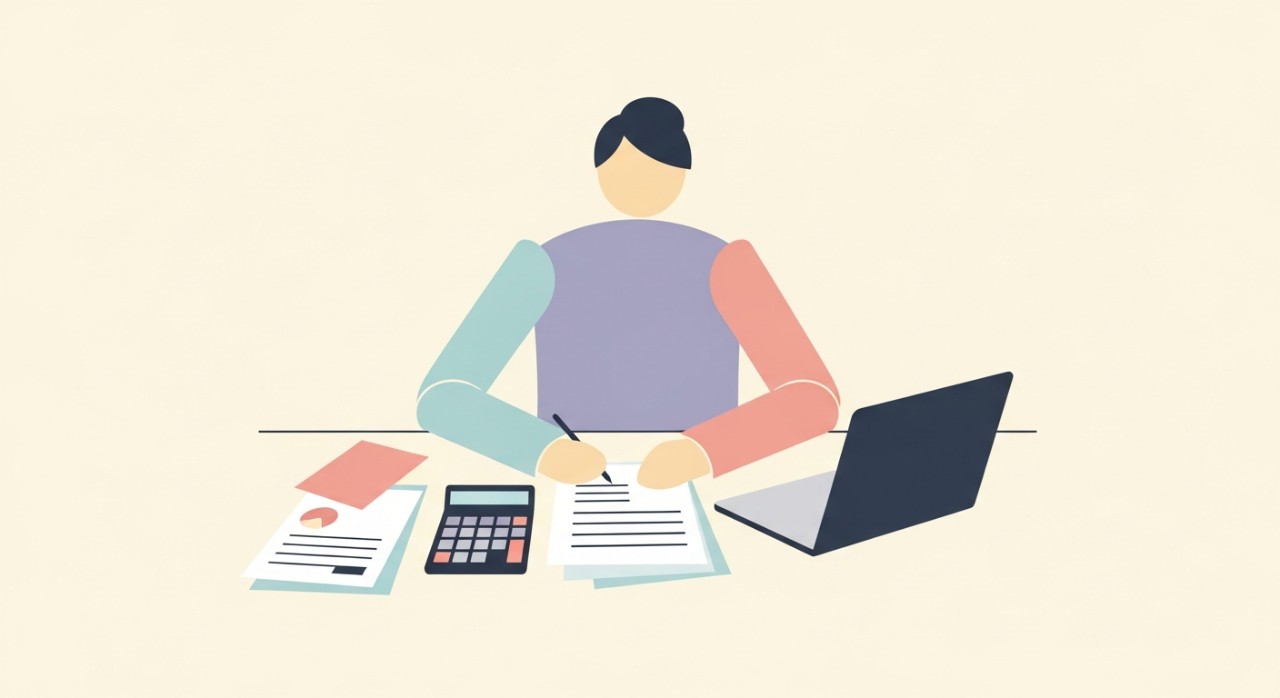 Panduan Lengkap Semak Baki Pinjaman Peribadi Online 2026 1 Seseorang sedang membuat perancangan kewangan di meja, dengan kalkulator dan dokumen pinjaman.