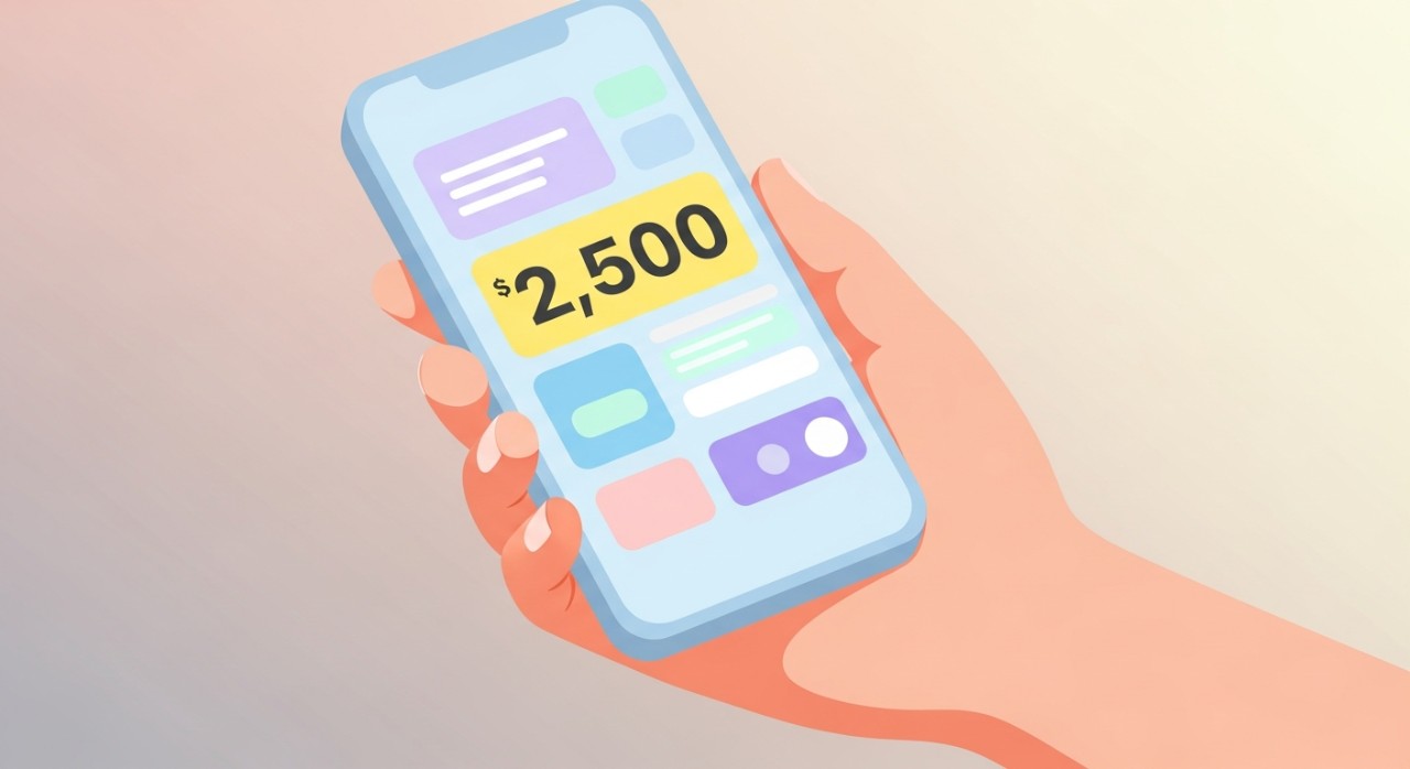 Dokumen Diperlukan Semak Baki Pinjaman dan Cara Mudah 1 Tangan memegang telefon pintar menunjukkan paparan baki pinjaman pada aplikasi perbankan digital.