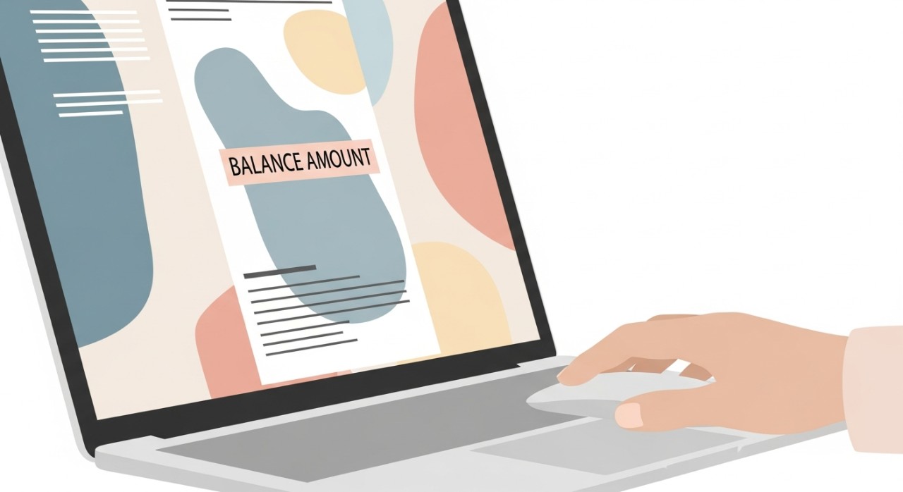 Paparan skrin komputer riba menunjukkan jumlah baki pinjaman terkini di laman sesawang bank.