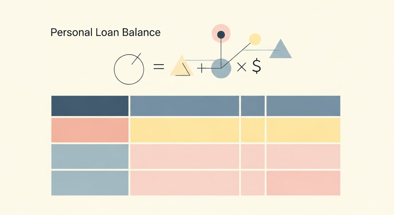 Cara Kira Baki Pinjaman Peribadi Terkini dan Formula Mudah 1 Paparan skrin menunjukkan contoh pengiraan baki pinjaman peribadi dengan jadual dan formula kewangan.