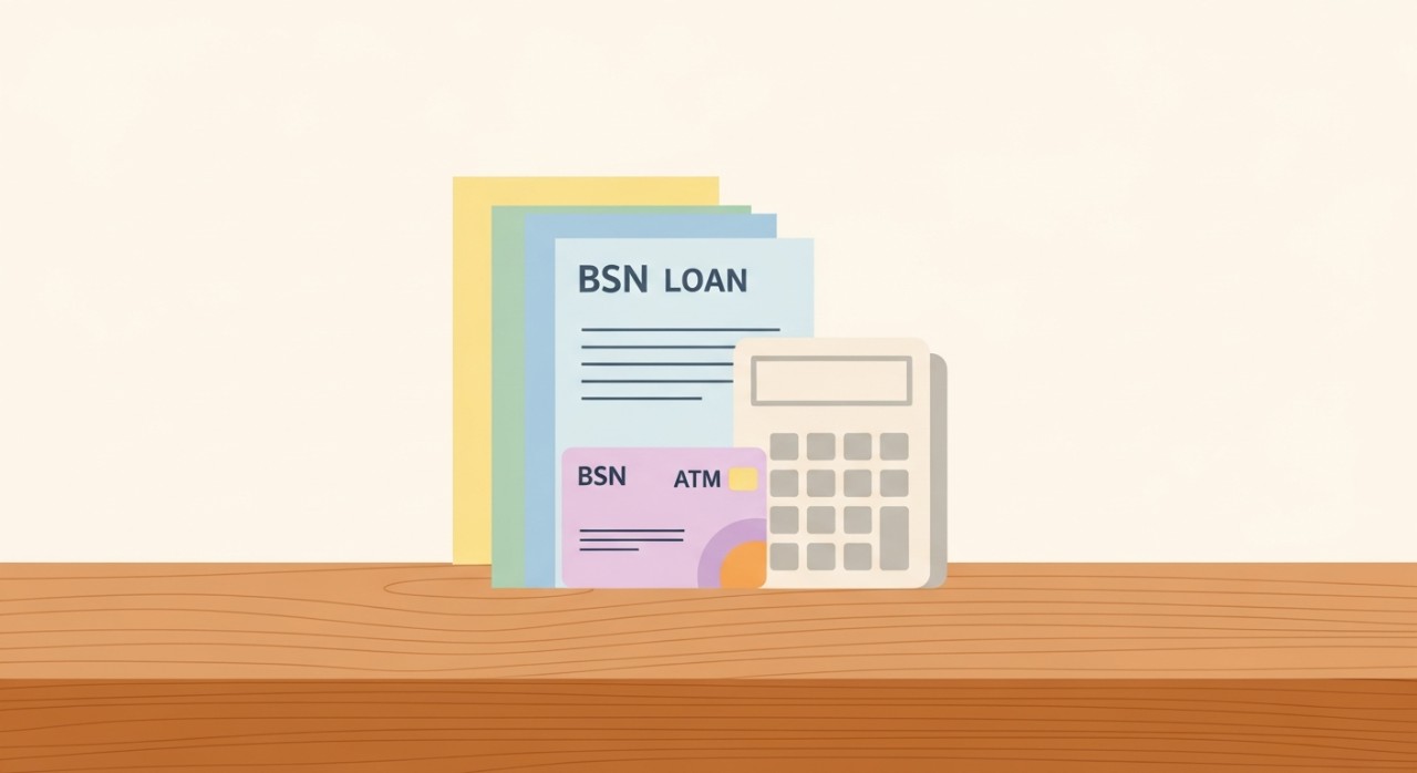 Cara Mudah Semak Baki Pinjaman BSN Melalui ATM (2026) 1 Dokumen penyata pinjaman BSN diletakkan di atas meja bersama kad ATM bank.