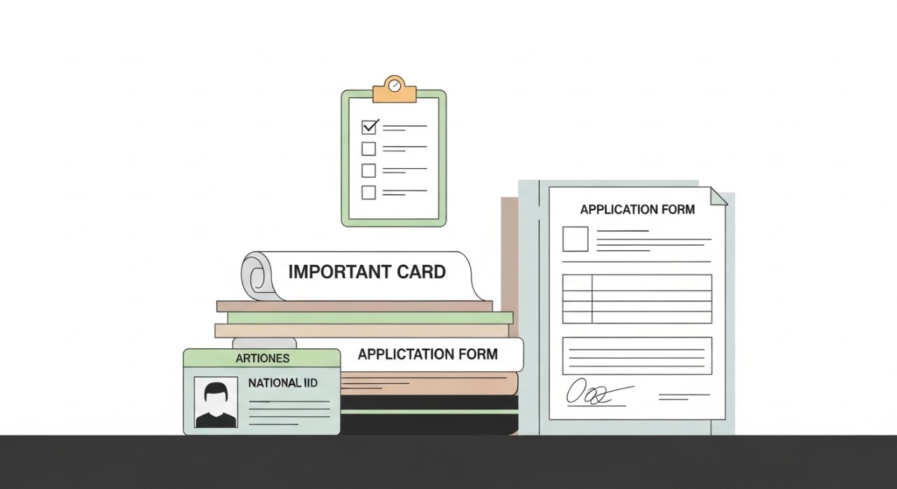 Tiga timbunan dokumen penting yang disusun dengan kemas di atas meja.