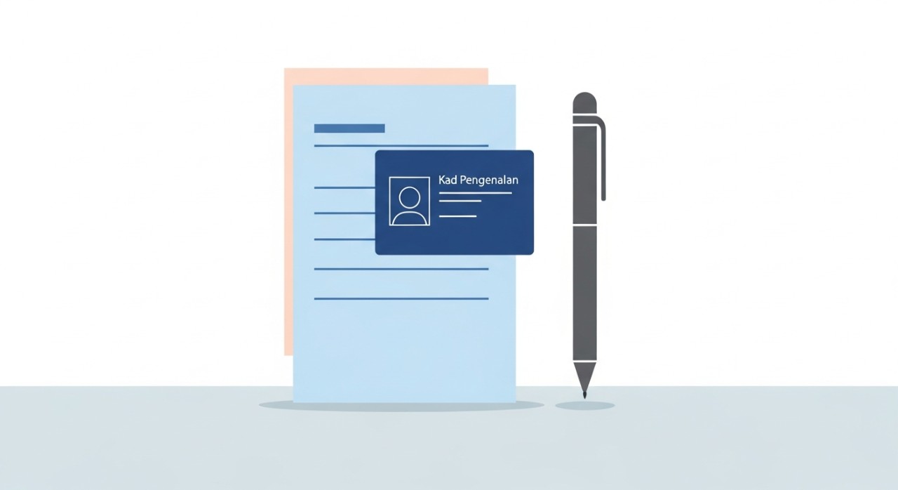 Cara Buka Akaun Mbsb Bank Online dan di Cawangan 1 Senarai dokumen penting seperti kad pengenalan dan borang permohonan diletakkan di atas meja.