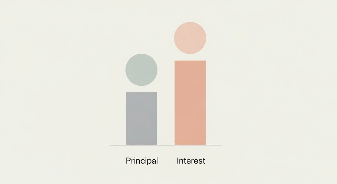 Panduan Penuh: Cara Faham Jadual Amortisasi Pinjaman 1 Grafik bar menunjukkan bagaimana pembayaran bulanan dibahagikan antara pokok dan faedah.