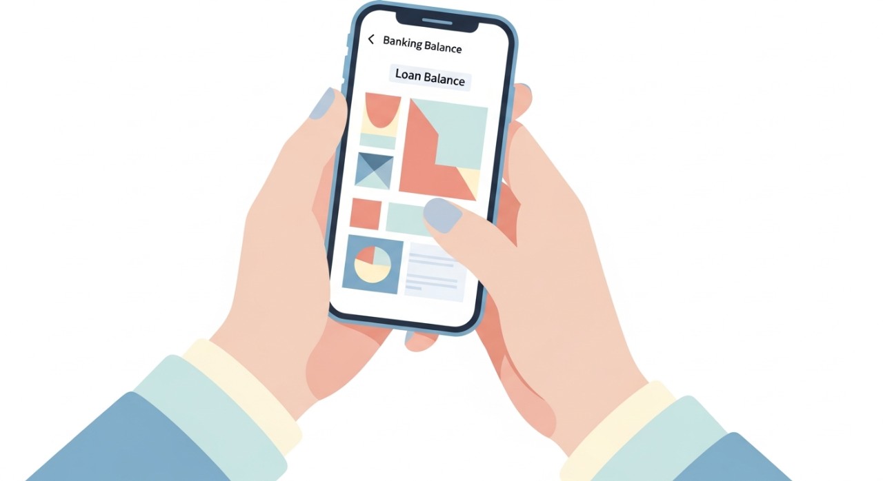 Panduan Semak Baki Pinjaman Perumahan Online 2026 1 Tangan memegang telefon bimbit dengan paparan aplikasi perbankan untuk menyemak baki pinjaman.