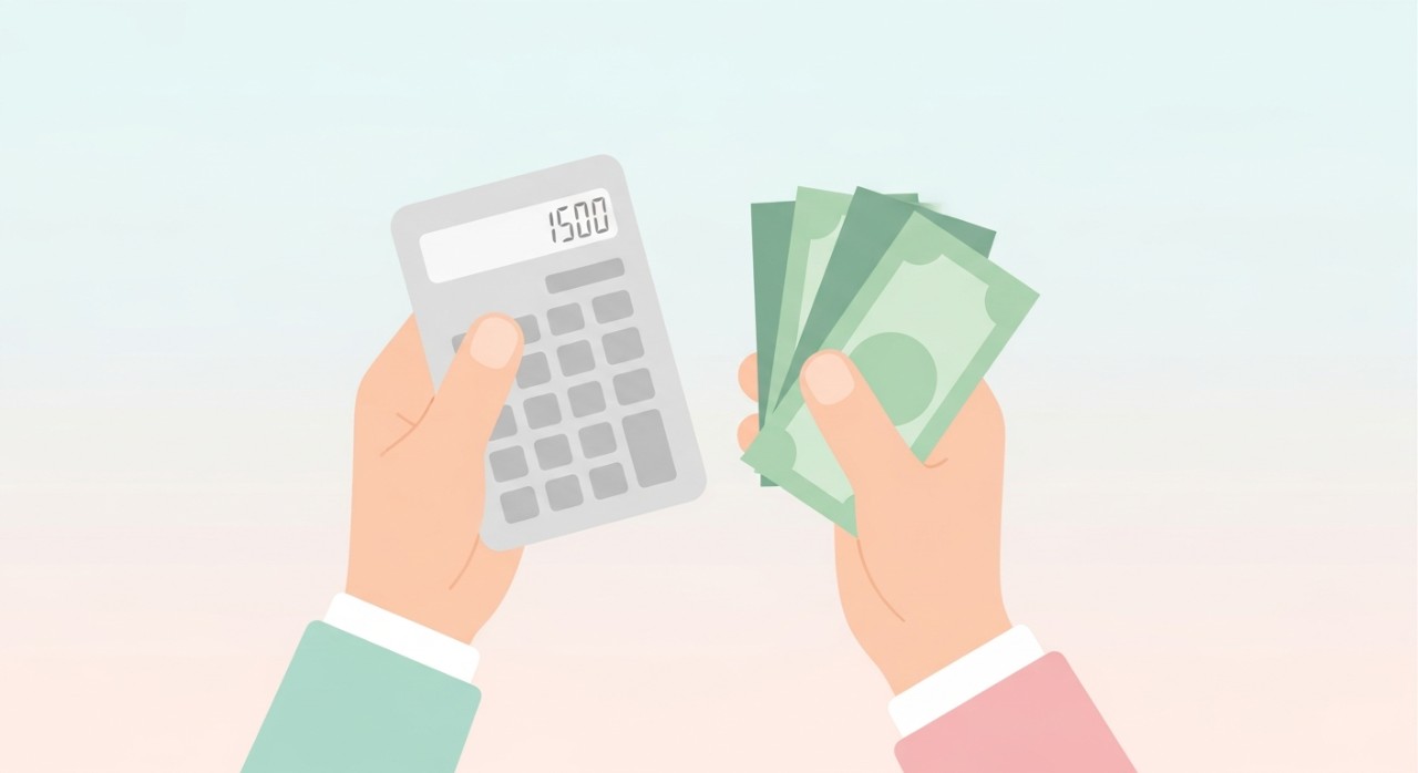 Strategi Bijak Membayar Ansuran Lebih Dari Jadual 1 Tangan sedang memegang kalkulator dan wang tunai, menunjukkan pengurusan kewangan.
