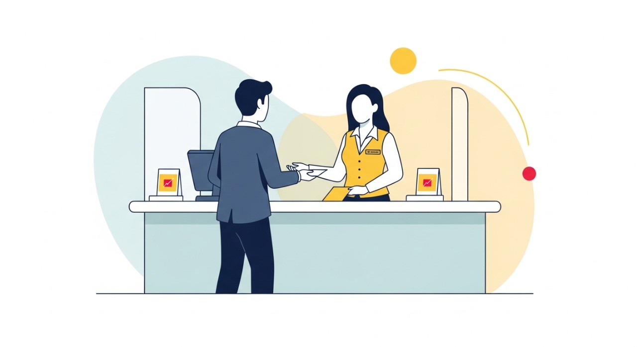 Cara Tutup Akaun Maybank: Panduan Lengkap Dokumen Wajib 1 Seorang pelanggan sedang berhadapan dengan petugas bank di kaunter cawangan Maybank untuk membuat urusan penutupan akaun.