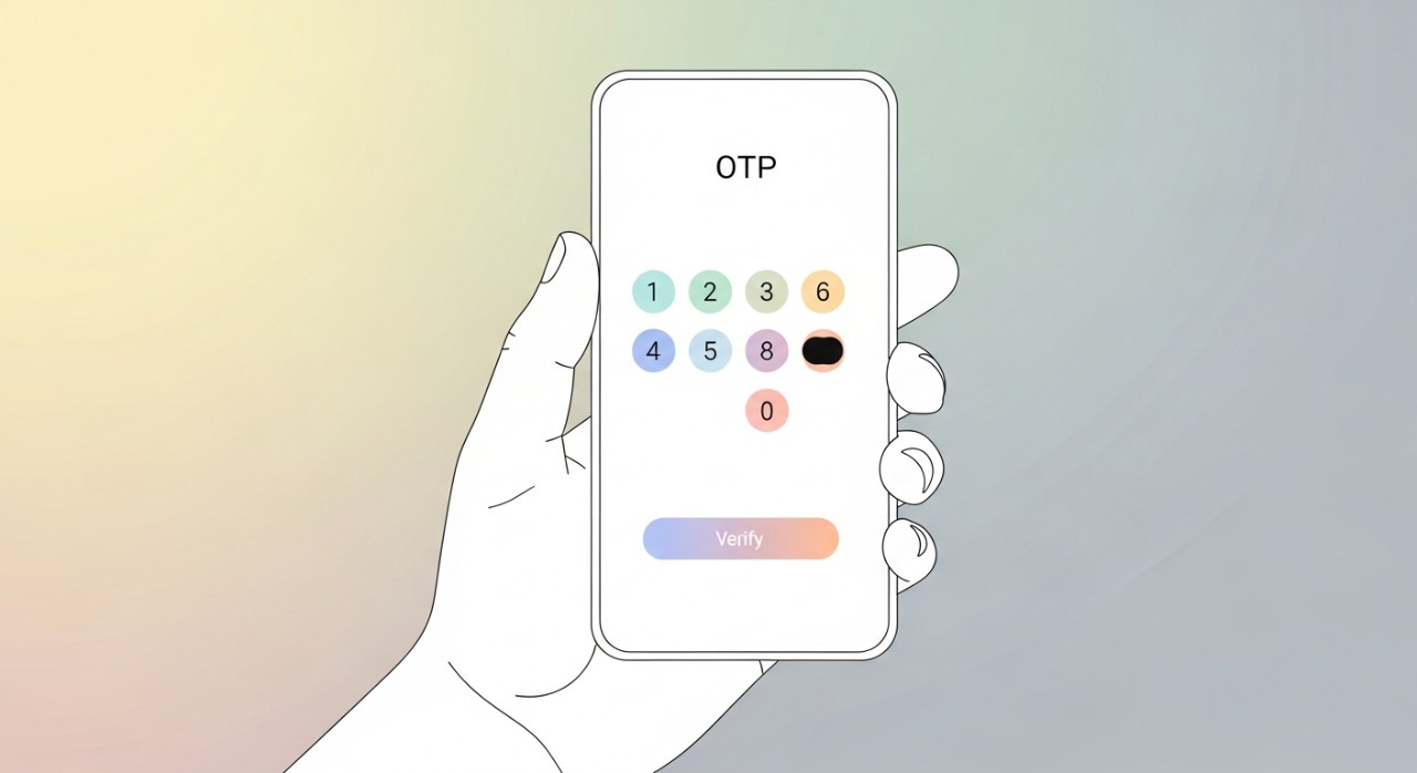 Masalah Gagal Log Masuk Bank Online: Panduan Penyelesaian 1 Tangan sedang memegang telefon pintar yang memaparkan skrin pengesahan Kod OTP untuk log masuk perbankan.