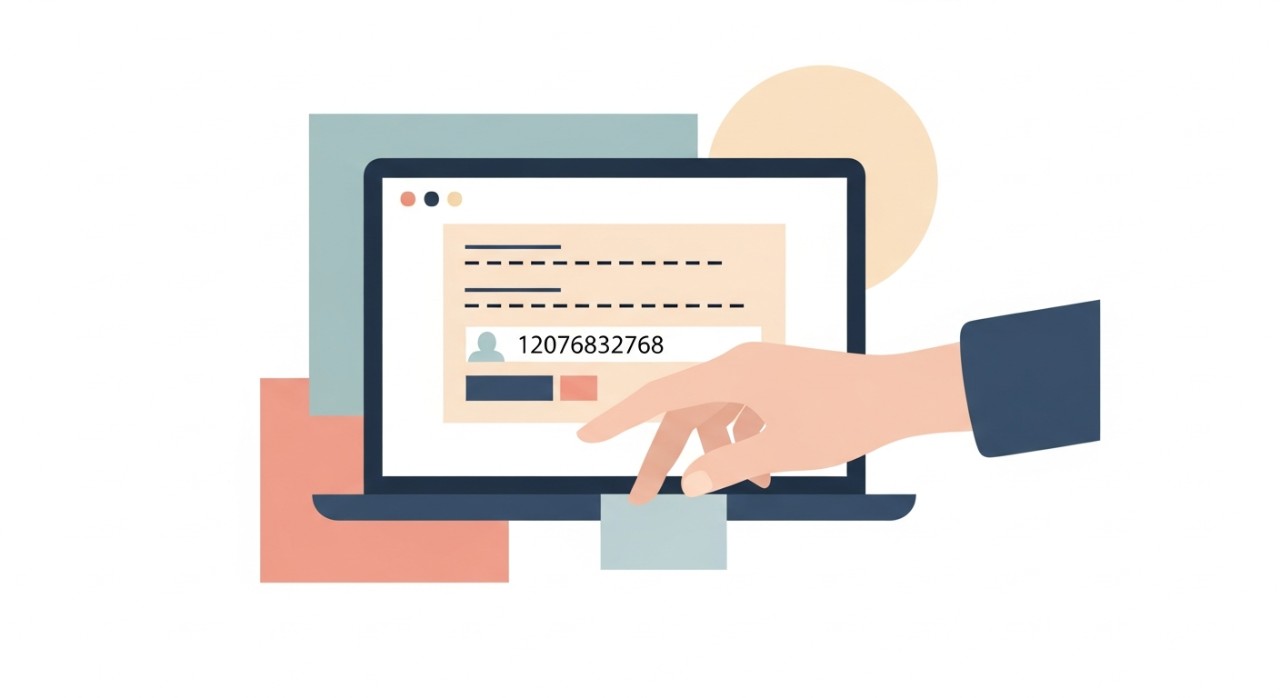 Tangan seseorang sedang menaip nombor kad pengenalan pada borang dalam talian di skrin komputer riba.