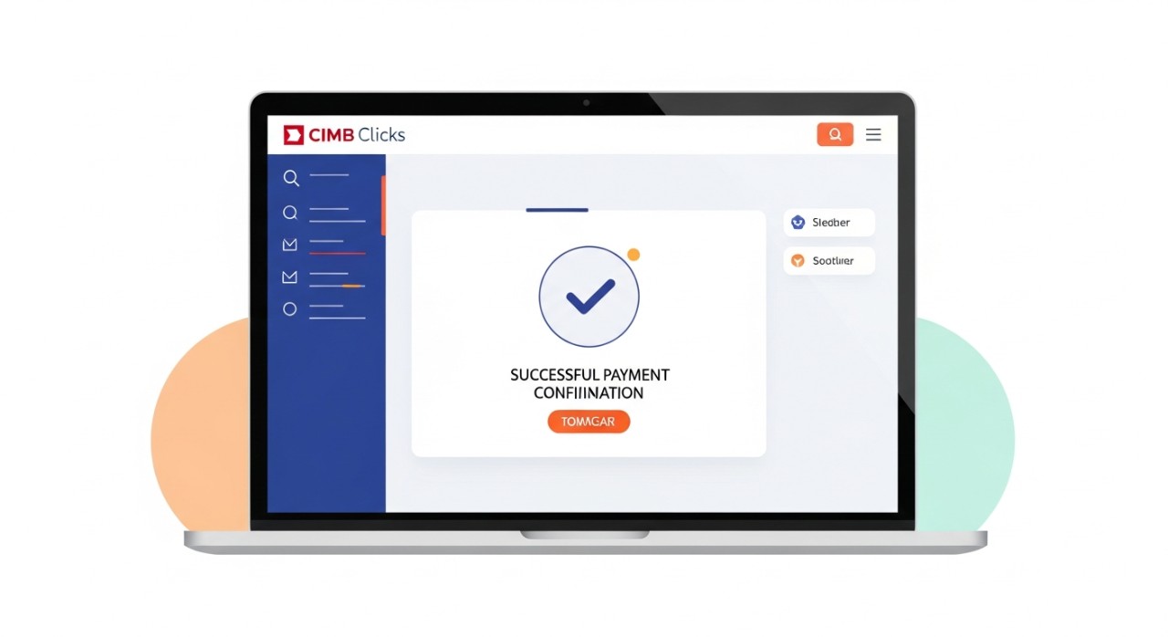 Paparan skrin komputer riba menunjukkan proses pembayaran bil secara atas talian.