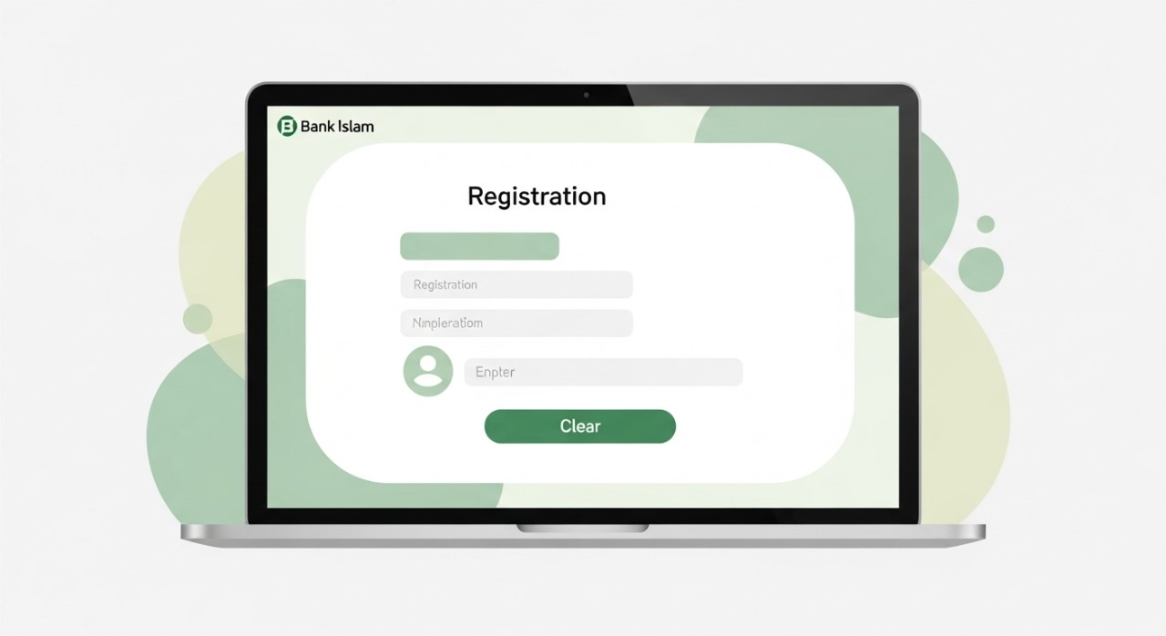 Panduan Lengkap Cara Menggunakan Bank Islam Online 1 Skrin komputer riba menunjukkan borang pendaftaran akaun perbankan internet yang ringkas.