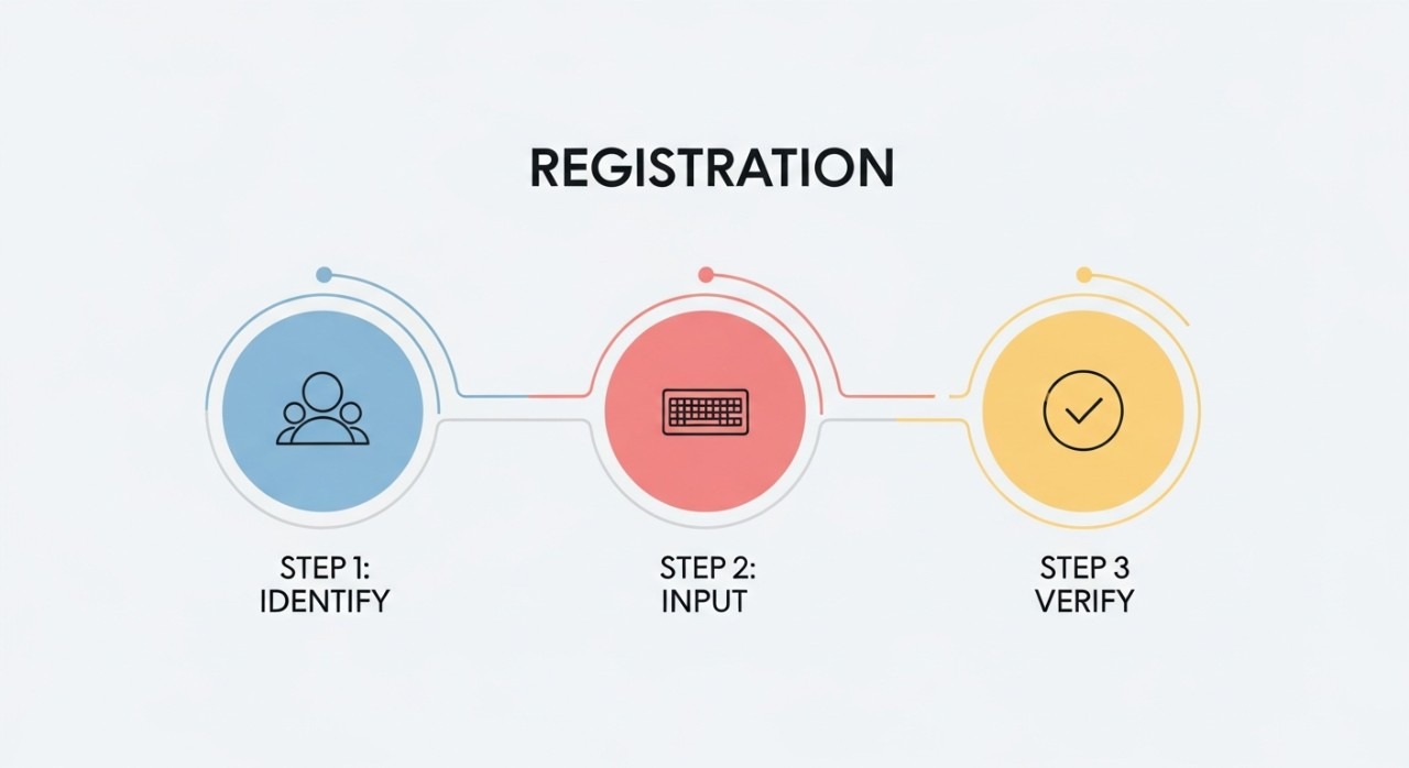 Tiga ikon ringkas mewakili langkah-langkah untuk mendaftar perbankan dalam talian BSN.