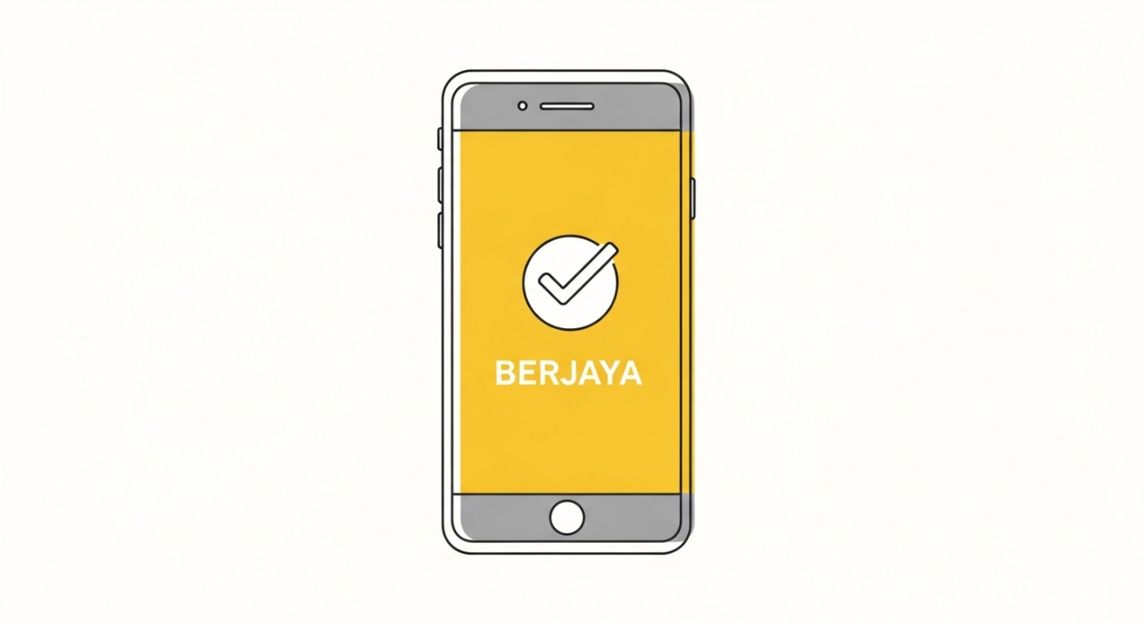 Paparan skrin telefon bimbit menunjukkan notifikasi pembayaran kad kredit berjaya disahkan dengan tanda semak besar.