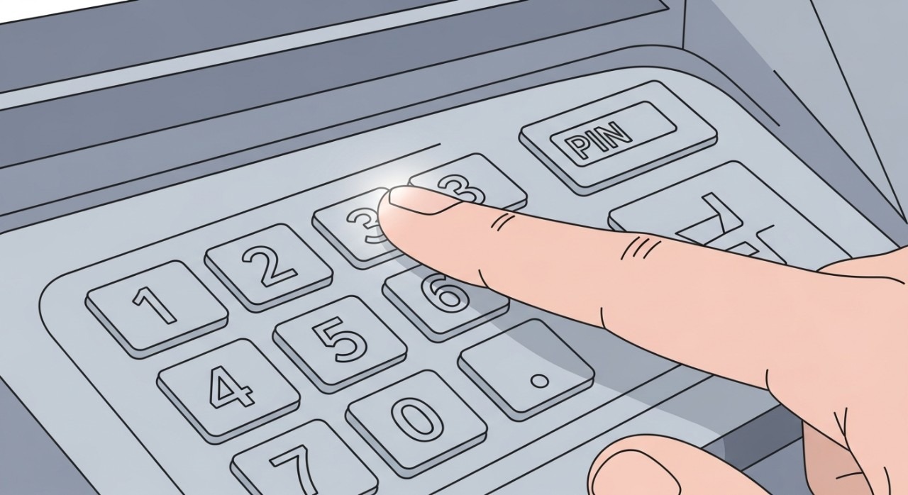 Panduan Mudah & Cepat: Cara Aktifkan Kad Debit MBSB Bank 1 Jari menekan butang nombor pada mesin ATM untuk penetapan PIN.