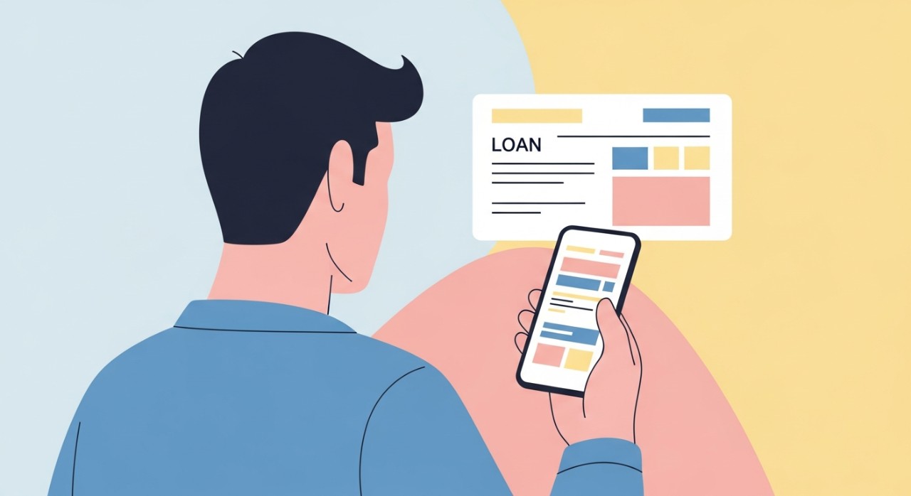 Pilihan Aplikasi Mobile Jadual Pinjaman Terbaik 2026 1 Seorang lelaki sedang melihat jadual pinjaman pada skrin telefon pintarnya.