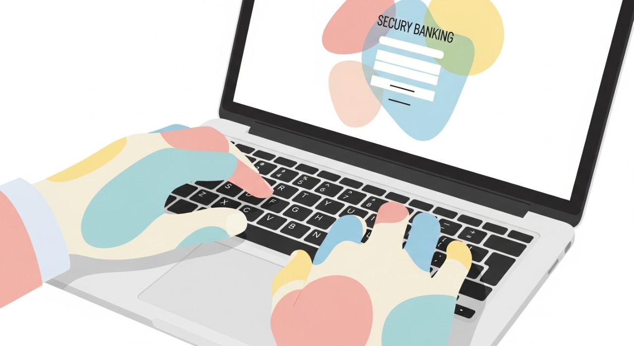 Paparan dekat tangan menaip kata laluan pada papan kekunci laptop untuk log masuk.