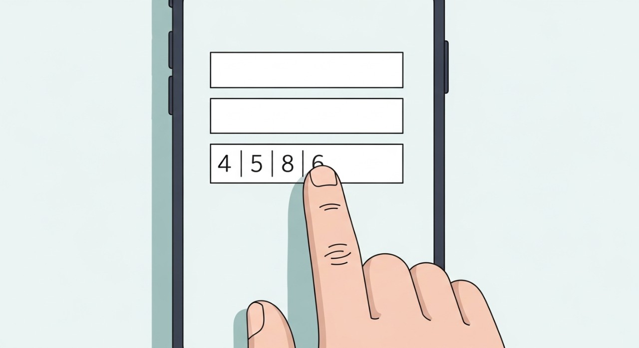 Jari menaip kod enam digit ke dalam medan pengesahan pada skrin telefon pintar.