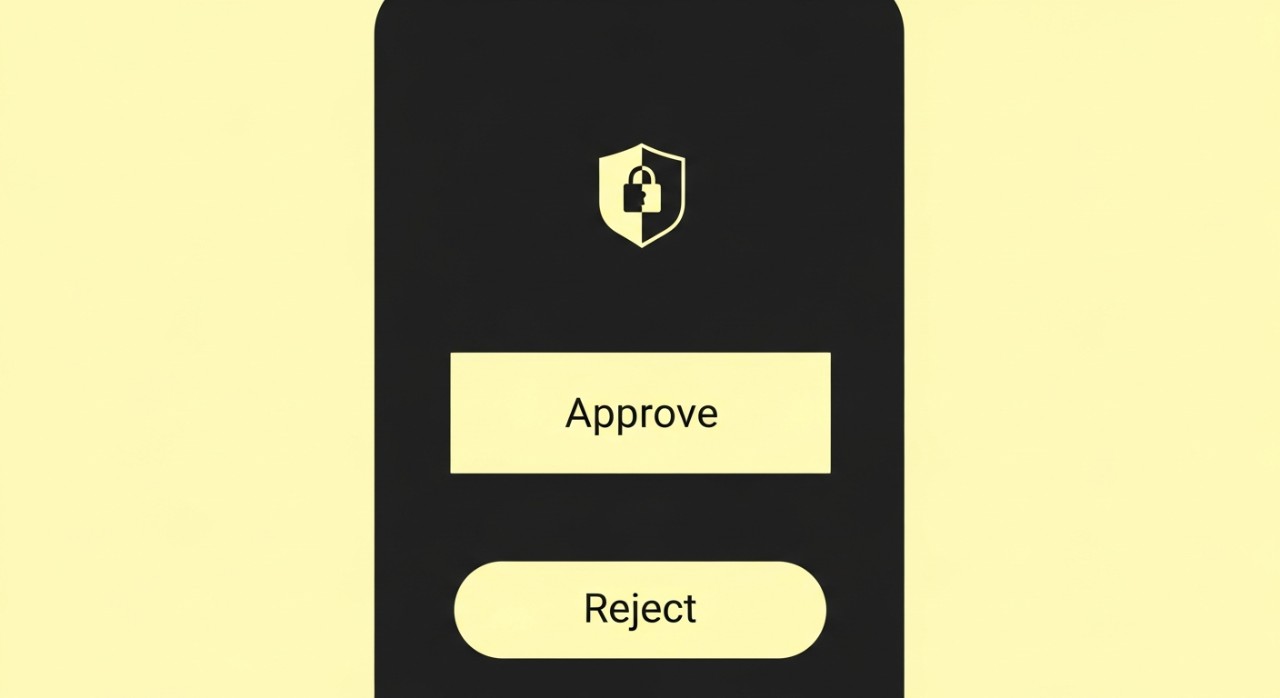 Skrin telefon memaparkan notifikasi permintaan pengesahan transaksi dari aplikasi Maybank.