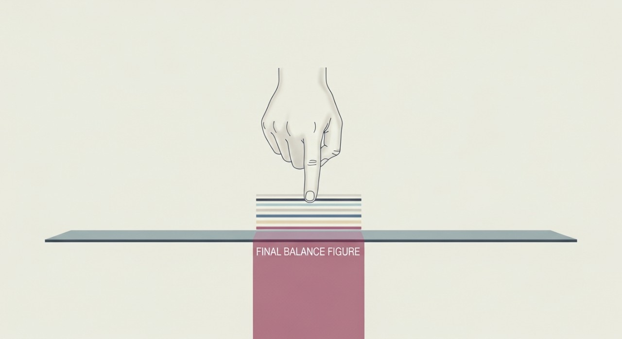 Cara Guna Jadual Kira Baki untuk Urus Kewangan Lebih Cekap 1 Tangan sedang menunjuk pada angka baki akhir dalam jadual.