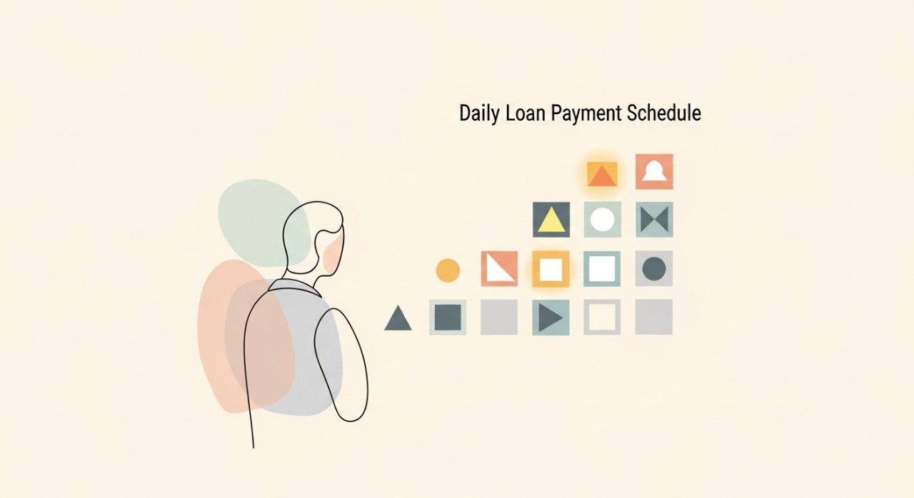 Seseorang sedang melihat dan memahami jadual pembayaran pinjaman harian.