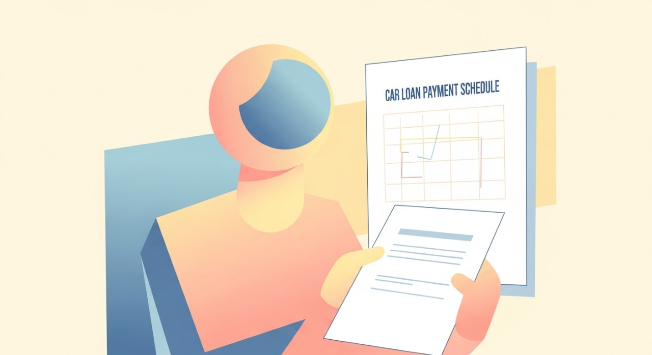 Panduan Kaedah Kira Faedah Jadual Pinjaman Kereta 2026 1 Seseorang meneliti jadual pembayaran ansuran pinjaman kereta.