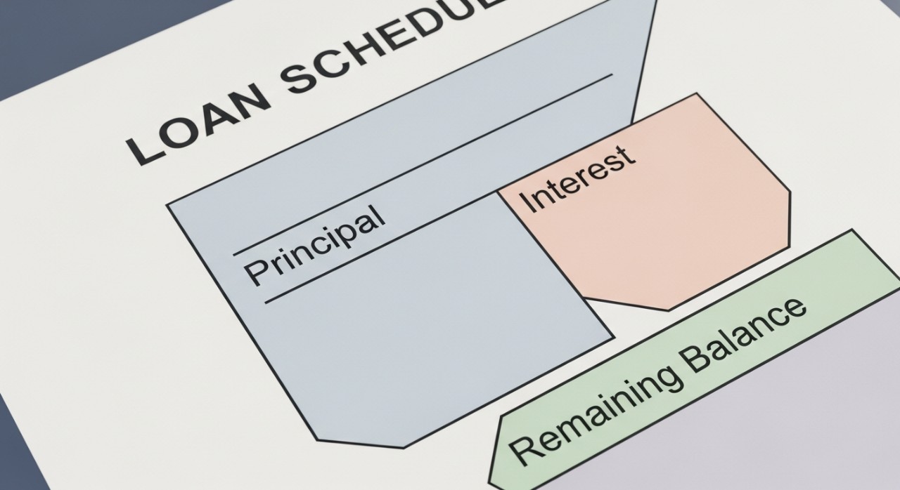 Komponen-komponen utama yang terdapat dalam jadual pinjaman dipaparkan.