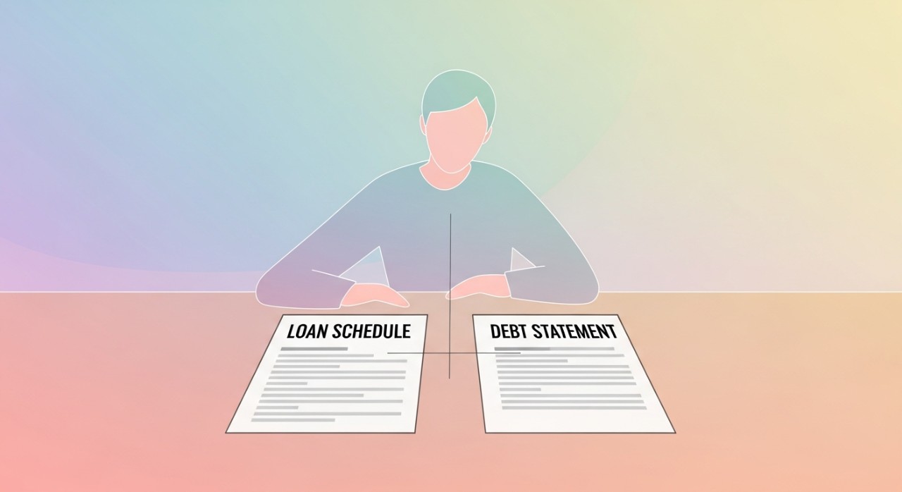 Jadual Pinjaman vs Penyata Hutang: Memahami Perbezaan 1 Seseorang sedang membandingkan maklumat pada jadual pinjaman dengan penyata hutang di atas meja.